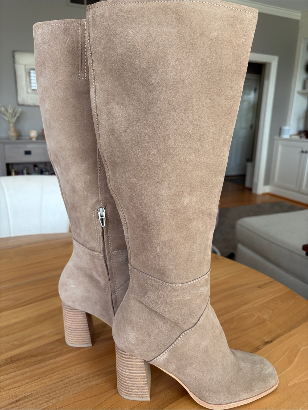 Dolce Vita Beige Suede Over-the-Knee Block Heel Boots